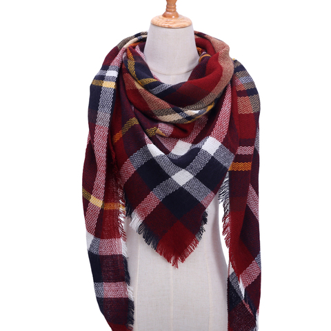 Écharpe d'hiver pour femmes cachemire tricot Plaid Triangle écharpes enveloppes cou Foulard Femme chaud Pashmina Foulard Bandana ► Photo 1/6