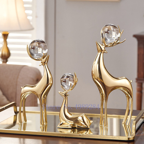 Créativité métal Simulation Animal cerf cuivre doré cristal boule artisanat ameublement moderne maison salon bureau décoration ► Photo 1/6