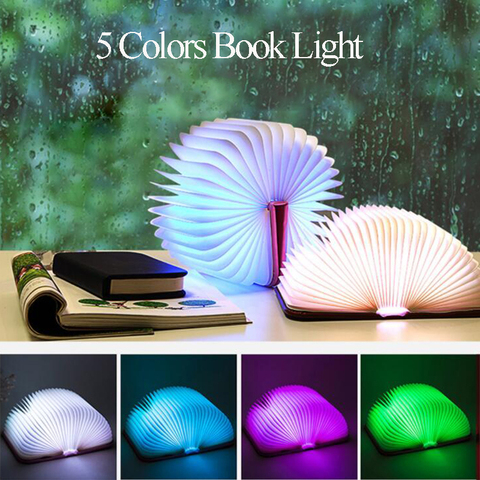 3D 5 couleurs créatif LED veilleuse USB Recharge pliant livre lumière en bois RGB lampe de Table maison bureau décoration pour enfants cadeau ► Photo 1/6