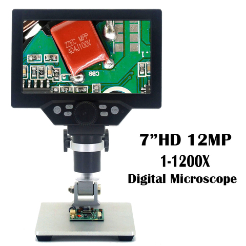 Microscope numérique LCD, vidéo électronique, 7 pouces HD 12mp 1-1200x, Pcb BGA SMT, soudage réparation téléphone loupe support en alliage ► Photo 1/6