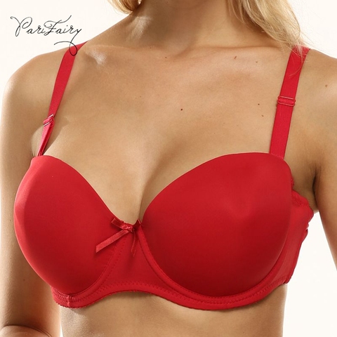 Parifée couleur unie bande de silicone soutien-gorge sans bretelles Push Up pour gros seins plantureuse femmes lingerie fine grande taille 85D 90D 95D ► Photo 1/6