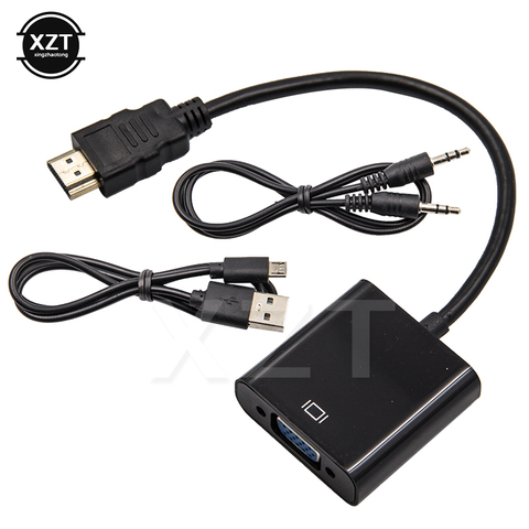 Adaptateur HDMI vers VGA câble HDMI convertisseur mâle vers célèbre 1080P HDMI VGA avec câble AUX 3.5mm alimentation USB pour projecteur pour ordinateur portable TV ► Photo 1/6