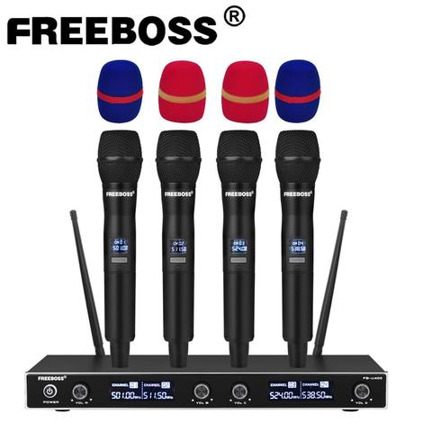 FREEBOSS FB-U400 UHF fréquence fixe karaoké Microphone sans fil professionnel 4 micro à main sans fil 4 canaux sans fil ► Photo 1/6