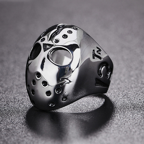 Bague de masque Black friday Killer Jason pour hommes, en acier inoxydable, Punk, Hip Hop Biker, bijoux, cadeau créatif, vente en gros ► Photo 1/6