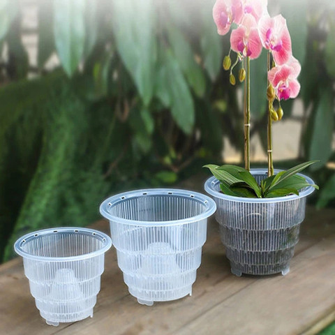 Pot de fleur transparent pour orchidées 10/12/15cm, en plastique fendu, respirant, fait-main ► Photo 1/6