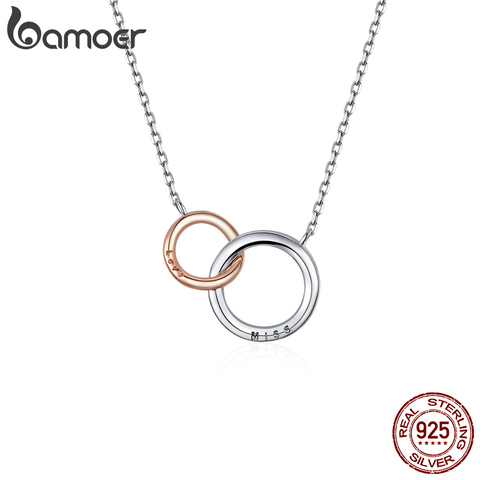 Bamoer Double cercle chaîne collier pour femmes couleur or Rose 925 argent Sterling Miss & Love mariage beaux bijoux BSN159 ► Photo 1/6