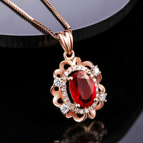 Colliers Vintage en pierres précieuses rubis pour femmes, pendentif en diamant zircon, cristal rouge, or rose, chaîne ras du cou, bijoux ► Photo 1/6