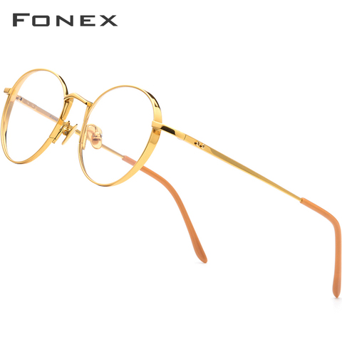 FONEX pur titane lunettes cadre hommes ultraléger rétro rond myopie optique Prescription lunettes montures lunettes pour femme 879 ► Photo 1/6