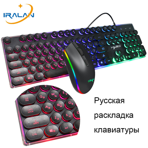 Clavier et souris filaire USB, Version russe, Punk, rétro, russe, capuchons ronds, boutons multimédia de jeu ► Photo 1/6