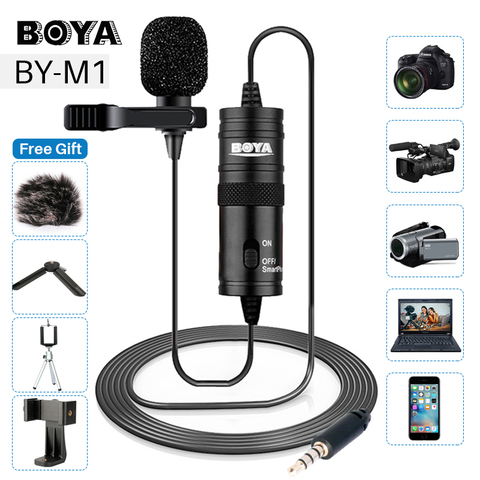 BOYA BY-M1 3.5mm Lavalier micro cravate pour Canon Nikon DSLR caméscopes, Microphone de Studio pour iPhone et téléphone Zoom H1N ► Photo 1/6