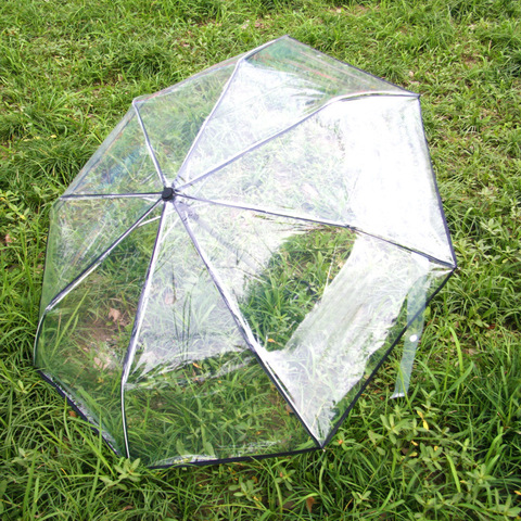 Parapluie Transparent automatique pour femmes et hommes, pliable, 3 plis, coupe-vent, équipement de pluie, champ de Vision clair ► Photo 1/6