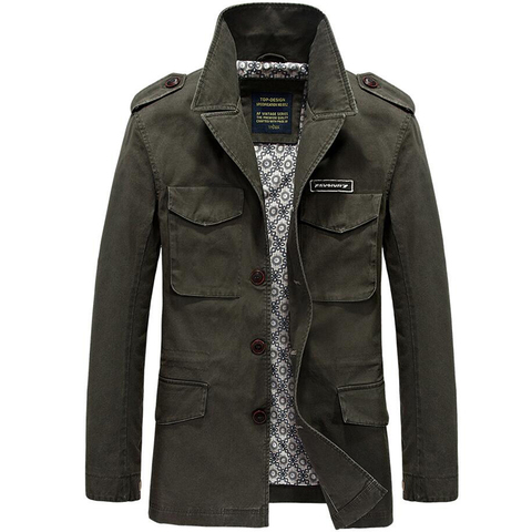Trench-Coat Long en coton pour homme, veste militaire décontractée à poches multiples, coupe-vent à la mode ► Photo 1/6
