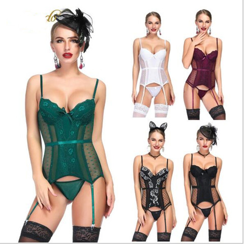 Corset Sexy pour femmes, sous-vêtements érotiques, dentelle transparente, maille, Lingerie, taille Slim, soutien-gorge Push Up ► Photo 1/1