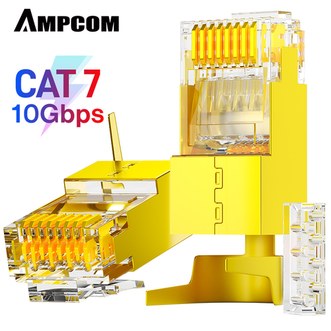 AMPCOM 2 pièces CAT6A & CAT7 blindé RJ45 connecteur de prise modulaire 50µ8p8c-connecteur RJ45 connecteur de câble réseau ► Photo 1/6