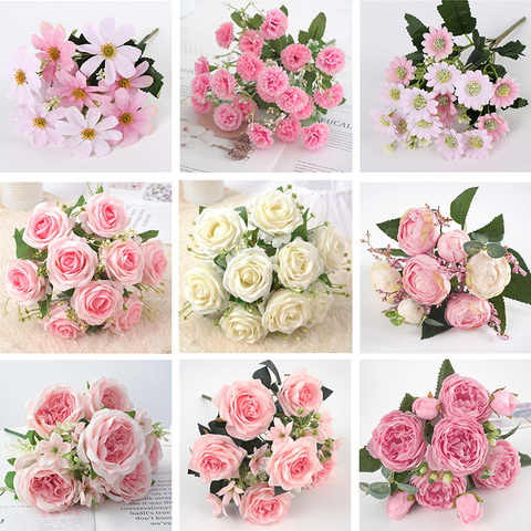 Bouquet de pivoines roses artificielles, bouquet de pivoines en soie, beau bouquet, fausse fleur de pivoine pour décoration de mariage en famille ► Photo 1/6