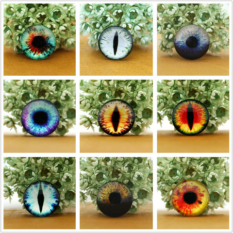 10 pièces/lot rond 8-20mm verre Dragon chat yeux Cabochon breloques accessoire verre Cabochon Multi couleur cheval yeux chat motif artisanat ► Photo 1/6