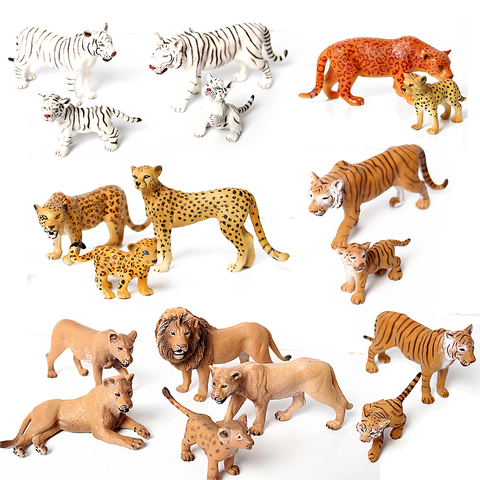Figurines d'animaux, véritable Animal sauvage, tigre blanc, léopard, panthère, avec modèle de cubes, jouets éducatifs, décoration de gâteau ► Photo 1/6