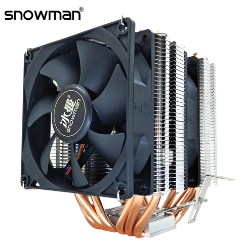 BONHOMME DE NEIGE 6 Caloducs PC Silencieux refroidisseur de processeur 4Pin PWM 90mm Ventilateur pour Intel LGA 775 1150 1151 1155 1366 AMD AM4 AM3 AM2 CPU Ventilateur De Refroidissement ► Photo 1/6