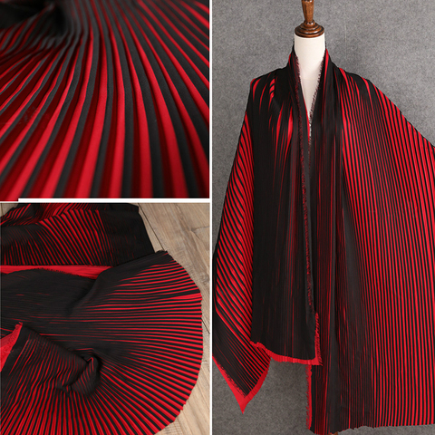 Tissu en mousseline de soie plissée noir rougeâtre, couleur unie pour vêtements, au mètre ► Photo 1/5