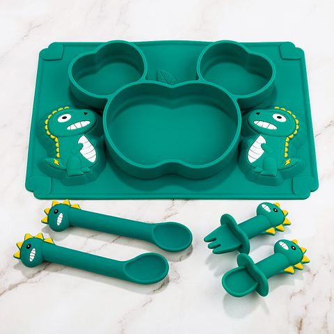 TYRY.HU – assiette en Silicone pour bébé, bol, assiettes, dinosaure, dessin animé, cuillère, fourchette, ensemble d'alimentation pour bébé, bol, vaisselle pour enfants ► Photo 1/1