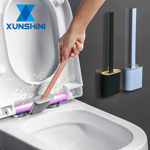 XUNSHINI-brosse Wc en Silicone, Base, tête en caoutchouc, outil mural pour nettoyer les toilettes, ensemble d'accessoires pour salle de bain ► Photo 1/6