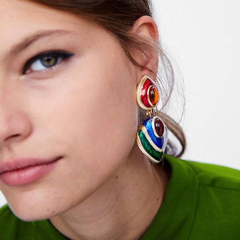 ZA Boho-boucles d'oreilles colorées en résine de cristal à Clip sans Piercing pour femmes, breloque, déclaration, boucles d'oreilles, Clips, bijoux ► Photo 1/6