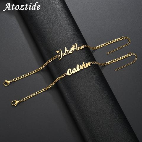 Atoztide – Bracelet personnalisé avec nom, breloques en acier inoxydable, chaîne cubaine, gravée à la main, écriture, cadeau NK ► Photo 1/6