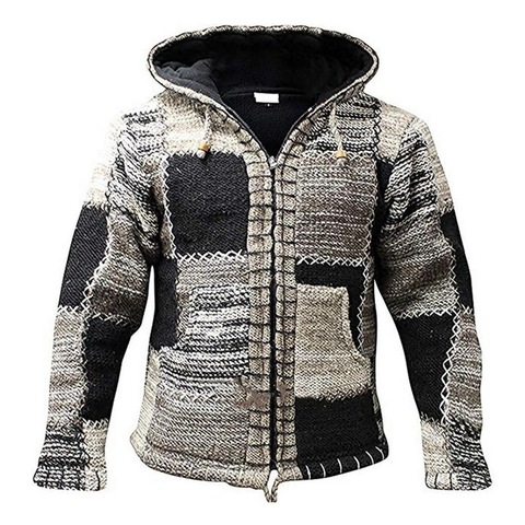 2022 Harajuku chandails hommes hiver mode Patchwork tricoté pull manteau avec poche automne hommes à capuche Cardigan pull Outwear ► Photo 1/6