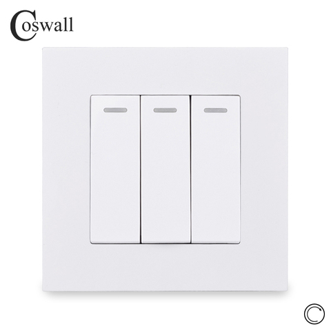 Coswall – interrupteur mural Simple, panneau PC, 3 boutons, 1 voie, réinitialisation, interrupteur à impulsion, Contact momentané, 16A ► Photo 1/5