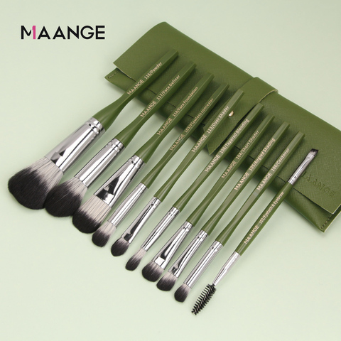 MAANGE – ensemble de pinceaux de maquillage avec sac, 10 pièces, pour application de poudre, fond de teint, ombre à paupières, lèvres, Eyeliner, mélange de Blush, outils pour le visage ► Photo 1/6