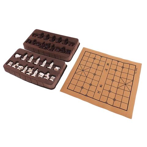 Xiangqi ensemble de pièces artisanales, nouveau plateau d'échecs Vintage stéréoscopique en cuir pliant ► Photo 1/6