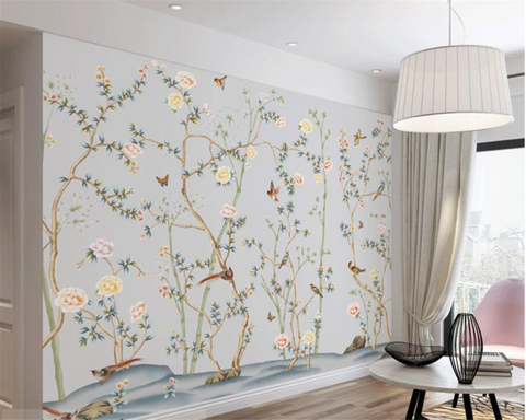 Papier peint multicolore motif fleurs et oiseaux, revêtement mural moderne sur mesure, 3d ► Photo 1/6