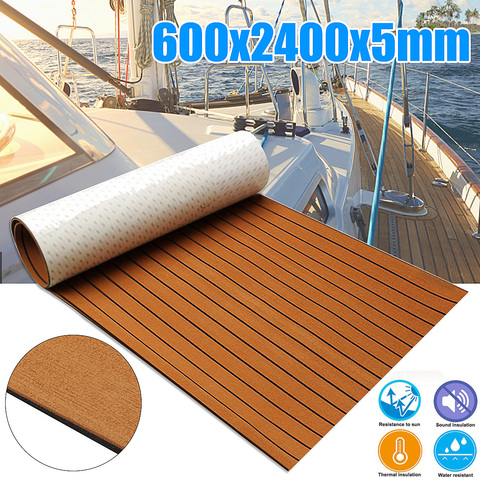 Auto-adhésif 600x2400x5mm mousse teck platelage EVA mousse Marine plancher Faux bateau platelage feuille accessoires Marine marron noir ► Photo 1/6