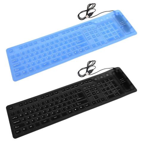 Clavier USB 109 touches, étanche, Flexible et pliable, en caoutchouc et Silicone, noir, pour PC ► Photo 1/6