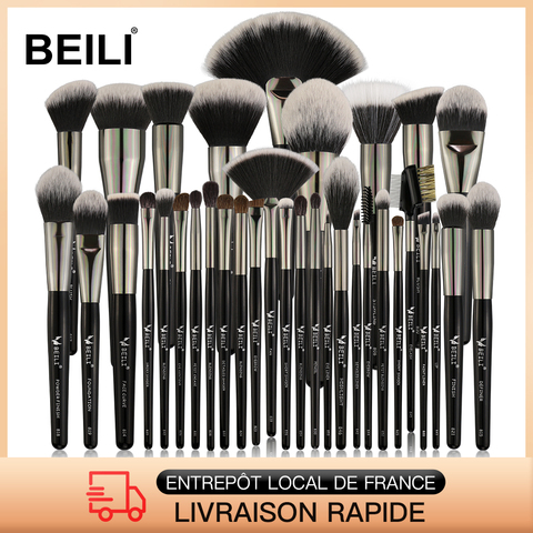 BEILI noir 35 pièces de haute qualité pinceaux de maquillage ensemble poudre cils fond de teint brosse professionnel maquillage des yeux pinceaux outil de beauté ► Photo 1/6