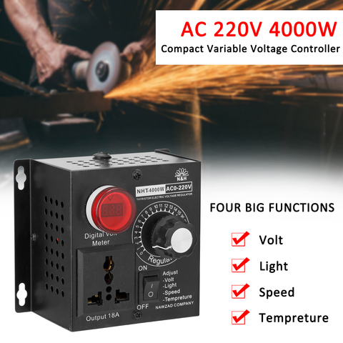 Contrôleur Compact Variable de tension Portable 220V 4000W, pour la température de l'éclairage, gradateur Compact et réglable ► Photo 1/6