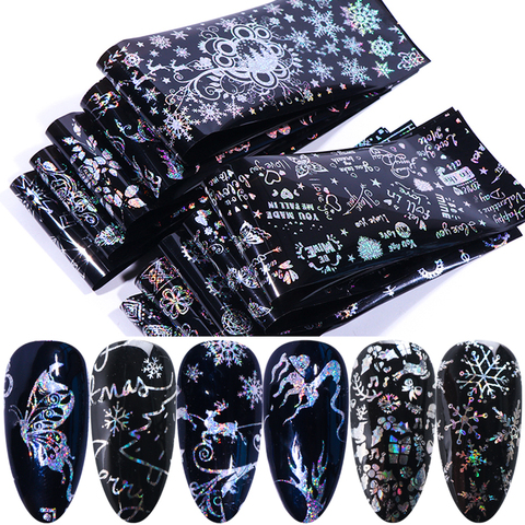 Autocollants holographiques pour ongles, feuille d'aluminium, fleur de neige, noël, transfert de Nail Art, hiver, nouvel an, outil de décoration, 10 pièces, LA9018 ► Photo 1/6