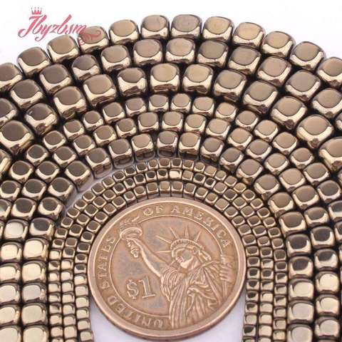 2,3,4,6mm Cube perles or clair hématite pierre naturelle entretoise perles pour bricolage accessoires collier Bracelets fabrication de bijoux 15