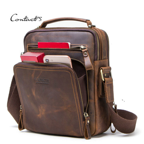 Sac à bandoulière en cuir crazy horse pour homme, sacoche vintage de bonne qualité ► Photo 1/6