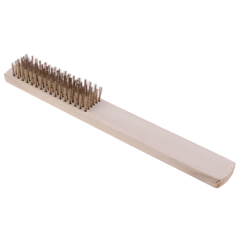 Brosse de rayure de fil de poignée en bois de soies en laiton de fil de cuivre de 208mm pour des outils de nettoyage en métal ► Photo 1/6