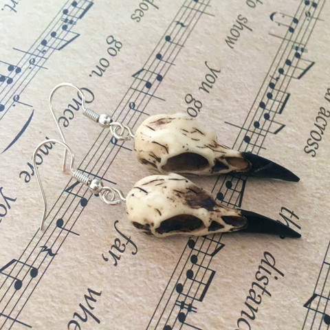 Corbeau crâne boucles d'oreilles 3D résine réplique corbeau pie corbeau, balancent boucles d'oreilles pour les femmes Halloween fête cadeaux Wiccan cadeau ► Photo 1/2