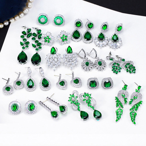 Pera – boucles d'oreilles Vintage en cristal CZ pour femme, longues, goutte d'eau, feuille, fleur, vert, à la mode, mariage, E423, 2022 ► Photo 1/6