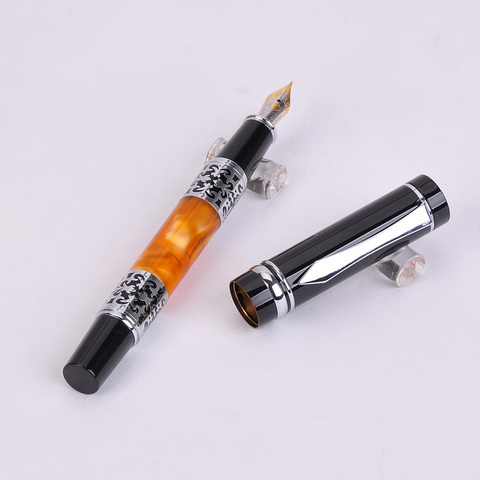 Stylos d'écriture de luxe noir-Orange serre-livres 675 argent fleur ambre celluloïd stylo plume bureau et fournitures scolaires ► Photo 1/3