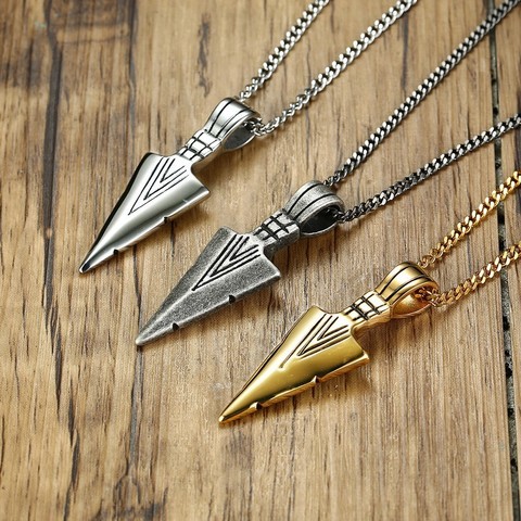 Vnox – collier avec pendentif en forme de lance pour homme, bijou Vintage, en acier inoxydable, style Punk, avec la détermination de l'esprit, les aventures tribales ► Photo 1/6