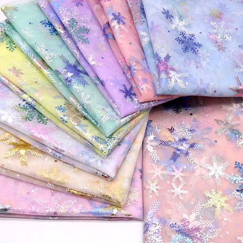 150cm x 100cm coloré flocon de neige doux Tulle tissu princesse robe paillettes tissu nouvel an Organza imprimé bronzant tissu ► Photo 1/6