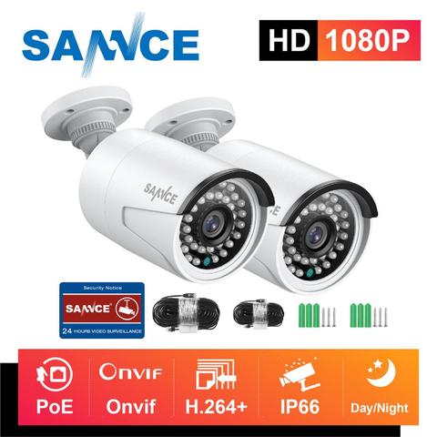 SANNCE – Kit de 2 caméras POE Ultra HD 2MP/5MP, système de sécurité pour l'extérieur, résistant aux intempéries, à l'épreuve des balles, EXIR, Vision nocturne, alerte par e-mail ► Photo 1/6