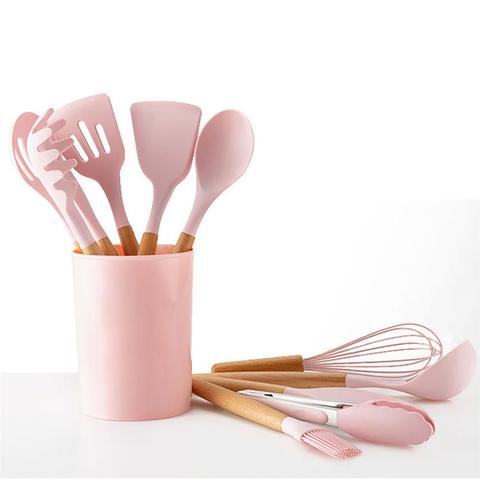 Ustensile de cuisine en Silicone, antiadhésif, spatule avec manche en bois, ustensile de cuisine ► Photo 1/6