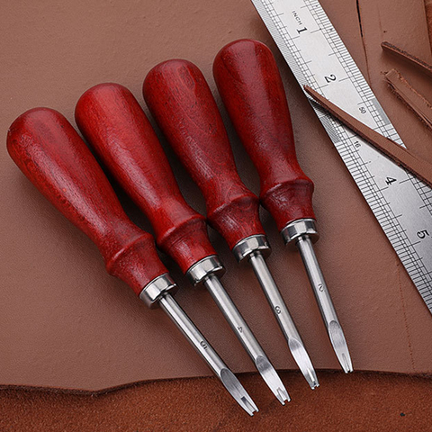Couteau biseauté de bord en cuir de 0.8/1.0/1.2/1.5mm, outil artisanal de coupe avec manche en bois outils de bricolage 1 pièce ► Photo 1/6