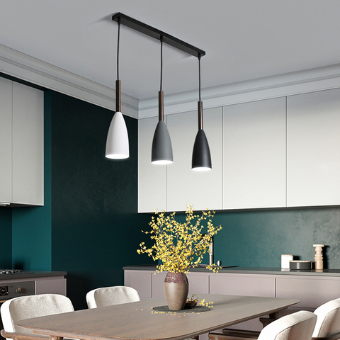 Lampe suspendue en aluminium et bois au design minimaliste moderne, Luminaire décoratif d'intérieur, idéal pour un Bar, un café ou un Restaurant, E27 ► Photo 1/6