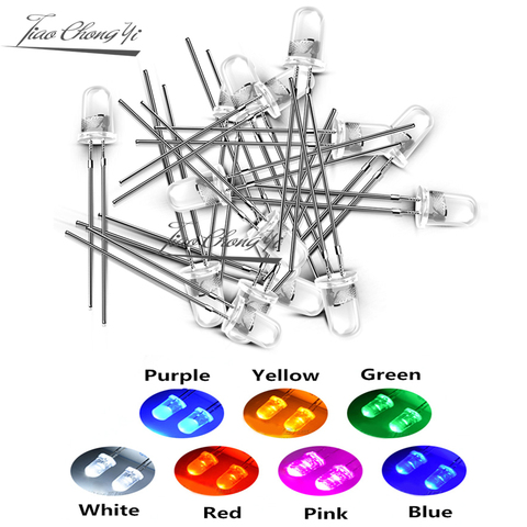 Ampoule led 5mm blanc/bleu/rouge/jaune/vert/rose, 1000 pièces, diode électroluminescente F5mm ► Photo 1/1